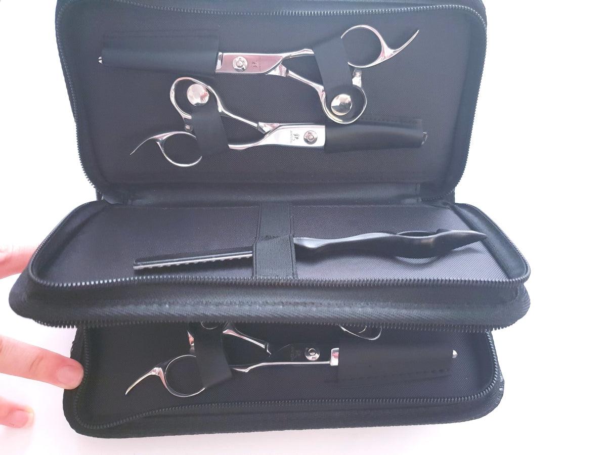 4pcs - Black Leather Scissors Pouch in - Leather Pouch For Hair Stylists & Barbers