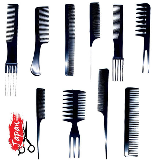 Complete Hair Comb Set: 10 Piece Anti-Static Hairdressing Combs in - For Hair Stylists & Barbers