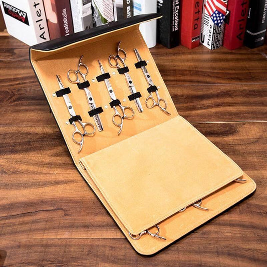 Premium JP Leather Scissor Case: 10 Piece Scissor Protector in - Leather Pouch For Hair Stylists & Barbers