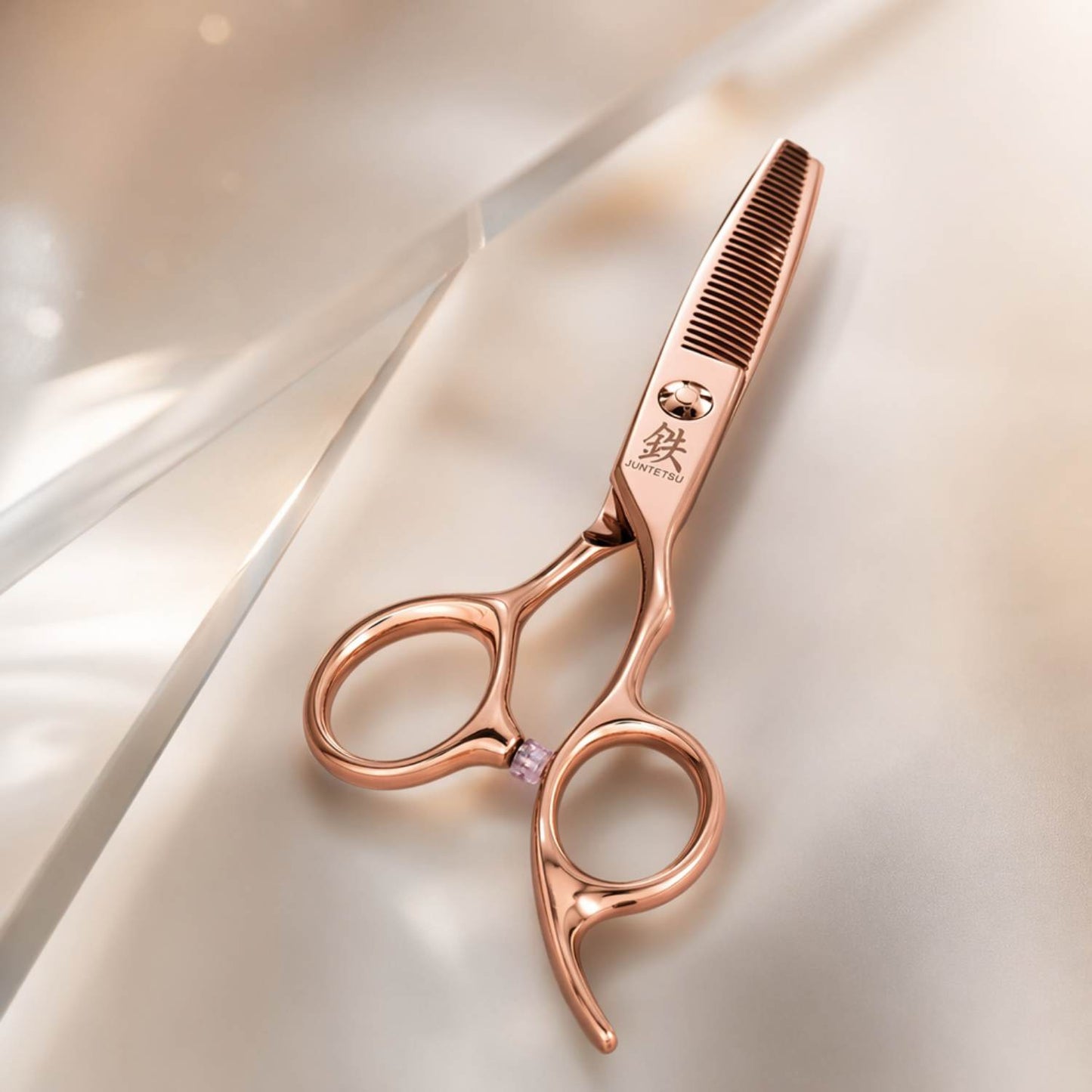 Juntetsu Rose Gold Hairdressing Scissor Set - thinning scissor, lifestyle view