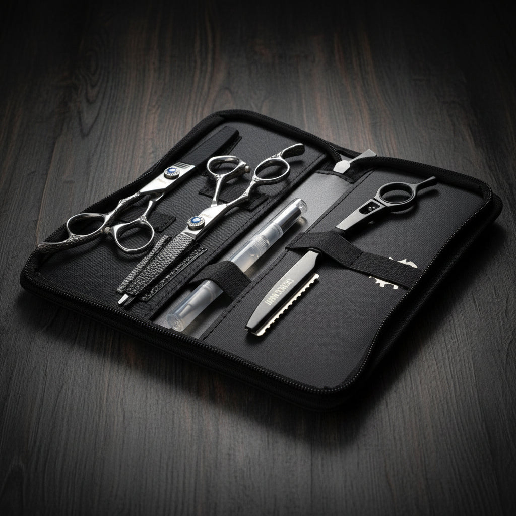 2pc Leather Scissors Case in - Leather Pouch For Hair Stylists & Barbers