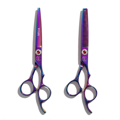 Mina Rainbow Hair Cutting and Thinning Scissor Set from Japan (SKU: MIN-RNB-S6055  MIN-RNB-RM606055)