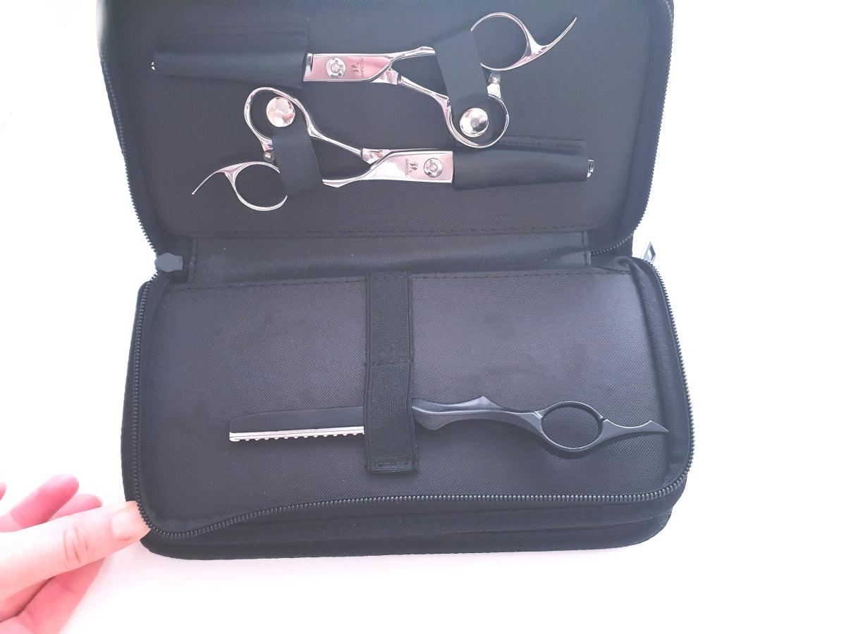 4pcs - Black Leather Scissors Pouch in - Leather Pouch For Hair Stylists & Barbers