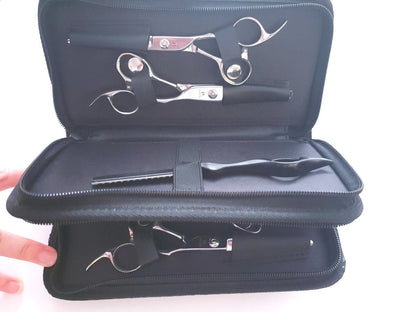 4pcs - Black Leather Scissors Pouch in - Leather Pouch For Hair Stylists & Barbers