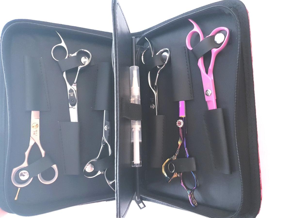 6pcs - Pink Leather Scissors Pouch in - Leather Pouch For Hair Stylists & Barbers