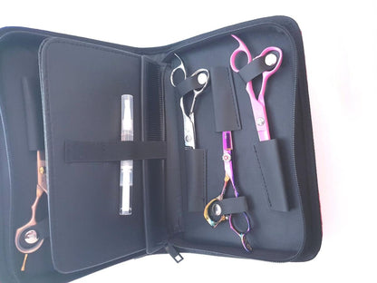 6pcs - Pink Leather Scissors Pouch in - Leather Pouch For Hair Stylists & Barbers