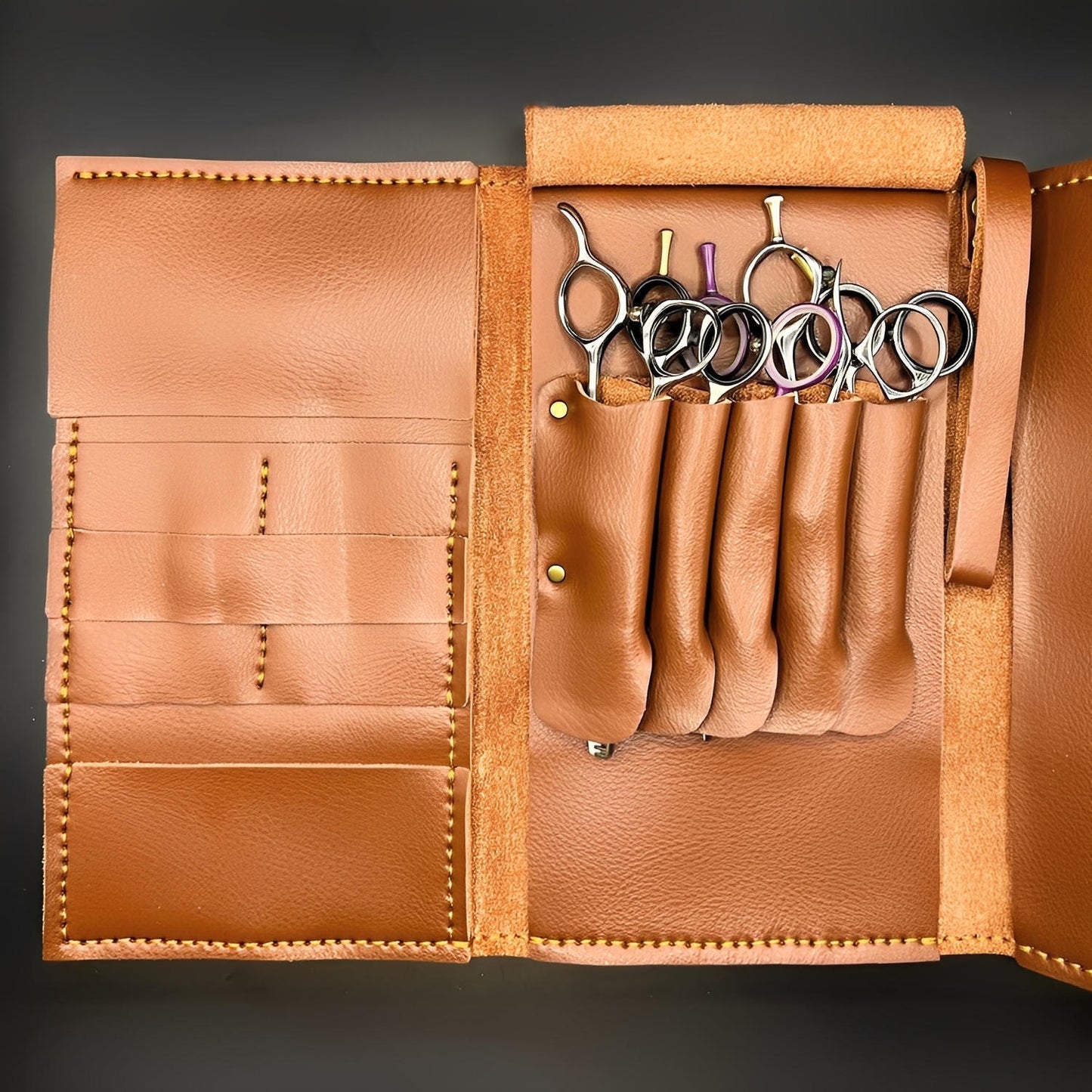 Boho Brown Leather Scissor Wallet - 5 Pocket Artisan Case (SKU: JUN-jP-5pc-Leather-BRP-01)