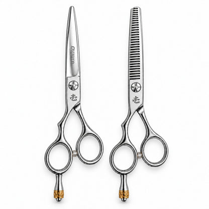 Ichiro Crown Left-Handed Hairdressing Scissor Set with cutting and thinning scissors, Japan Scissors NZ (SKU: ICH-CRN-LS55)