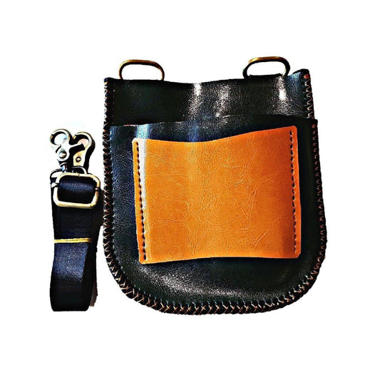Premium Black & Orange Leather Holster: Protect 7 Hair Scissors in - Leather Holster For Hair Stylists & Barbers