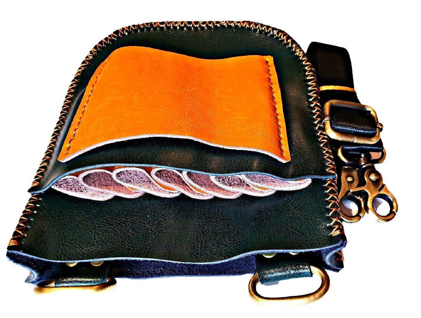 Premium Black & Orange Leather Holster: Protect 7 Hair Scissors in - Leather Holster For Hair Stylists & Barbers