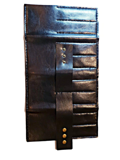 Premium Black Scissor Wallet: 8 Piece Roll-Up Shear Wallet in - Leather Pouch For Hair Stylists & Barbers