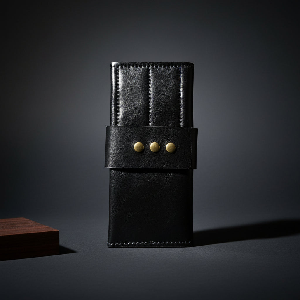 Premium Black Scissor Wallet: 8 Piece Roll-Up Shear Wallet in - Leather Pouch For Hair Stylists & Barbers