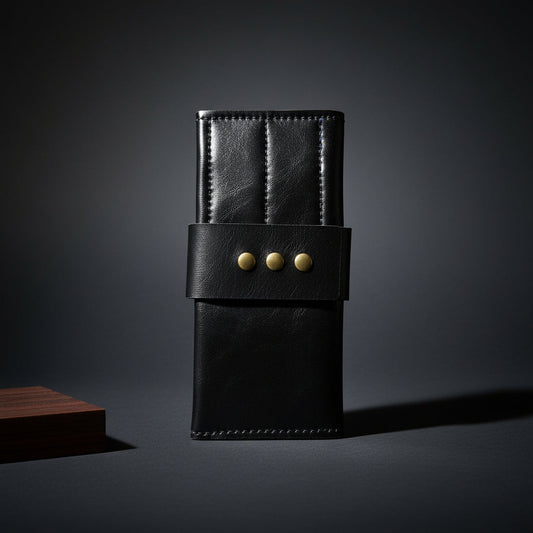 Premium Black Scissor Wallet: 8 Piece Roll-Up Shear Wallet in - Leather Pouch For Hair Stylists & Barbers