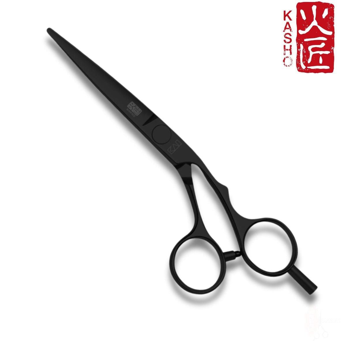 Kasho Silver Offset: BLACK Hair Cutting Scissors in - Hair Cutting Scissors For Hair Stylists & Barbers (SKU: SCKSI55OSB)