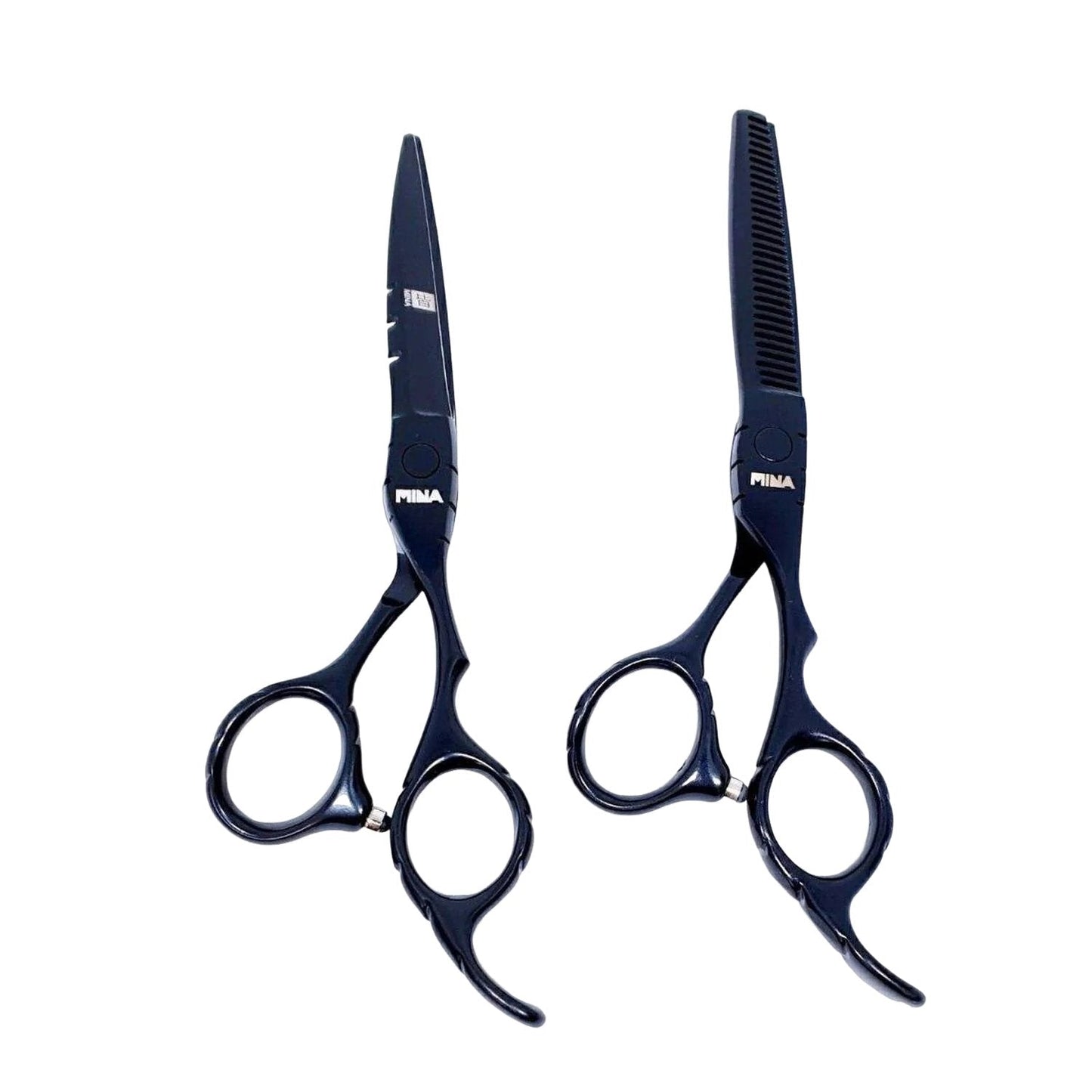Mina Matte Black Offset Hairdressing Scissor Set (SKU: MIN-MTB-S60)