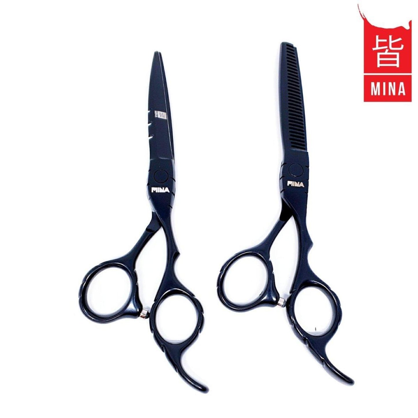 Mina Matte Black Offset Hairdressing Scissor Set (SKU: MIN-MTB-S60)