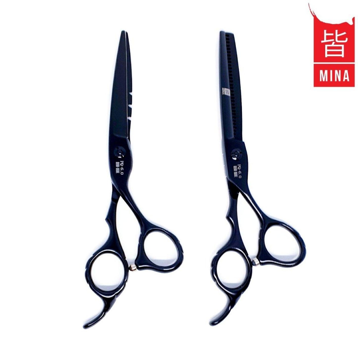 Mina Matte Black Offset Hairdressing Scissor Set (SKU: MIN-MTB-S60)