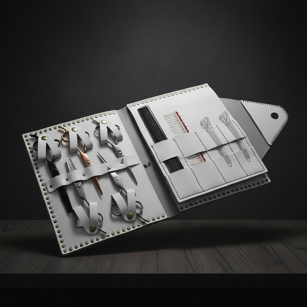 Premium White Leather Scissor Case - 5 Scissor Pocket (SKU: JUN-CASE-W10PC)