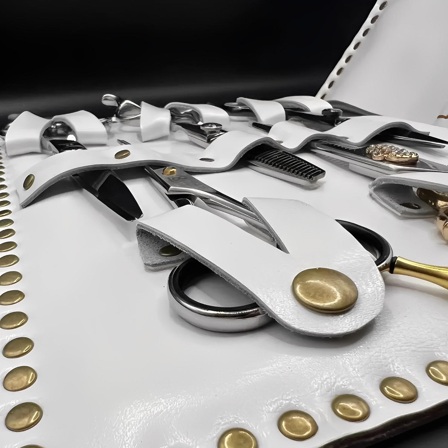 Premium White Leather Scissor Case - 5 Scissor Pocket (SKU: JUN-CASE-W10PC)