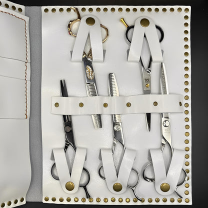Premium White Leather Scissor Case - 5 Scissor Pocket (SKU: JUN-CASE-W10PC)