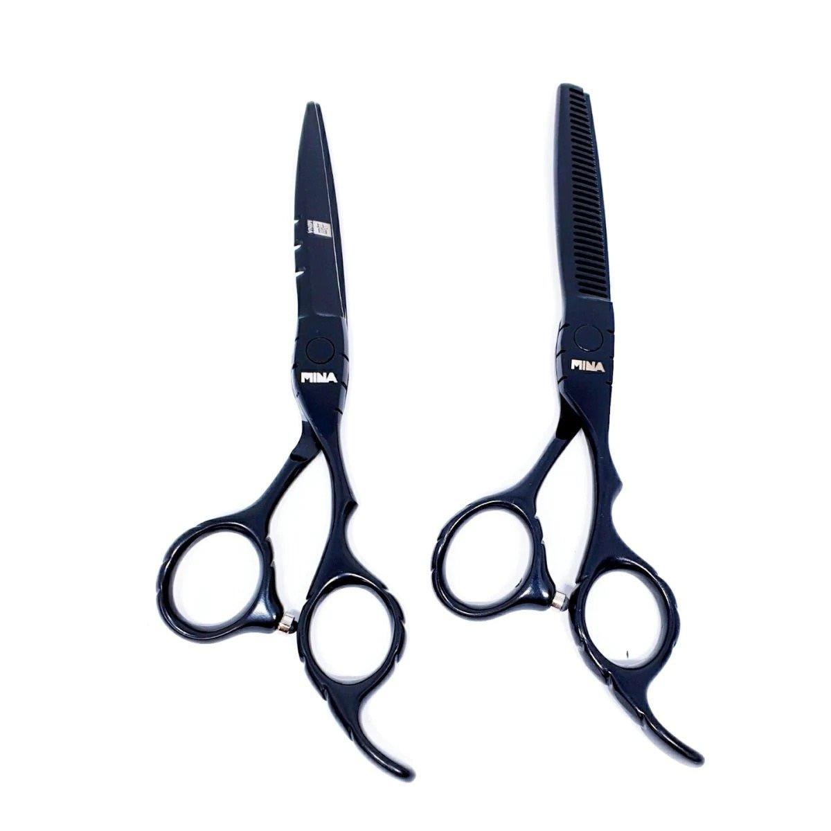 Mina Matte Black Scissors Offset Hairdressing Scissor Set - Japan Scissors